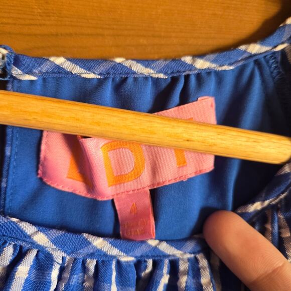 LDT Mini Dress Seersucker Beach Preppy Coastal Puff Sleeve 4 Blue White Sorority - Picture 5 of 6